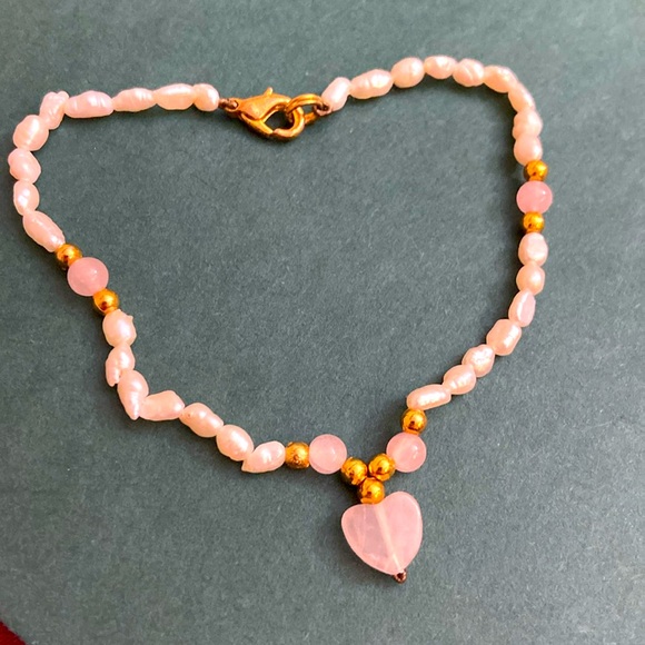 Artisan Cultured Rice PEARLS & Rose Quartz Bracelet - Picture 1 of 3